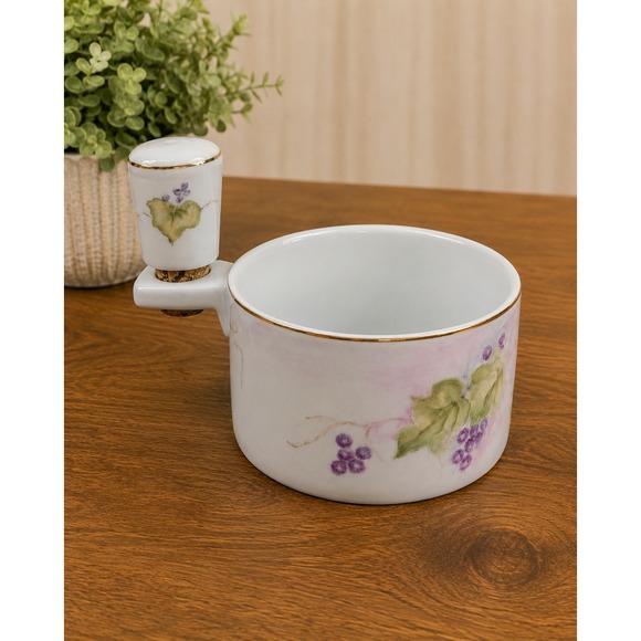 Unbranded Other - Hand Painted Porcelain Wine Coaster with Matching Grape Vine Cork Stopper Rare
